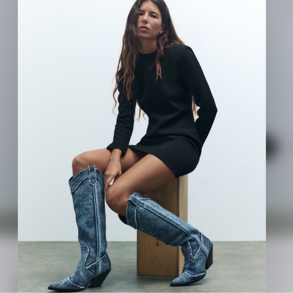 ZARA Denim Cowboy Boots 3051/210 - Picture 9 of 16